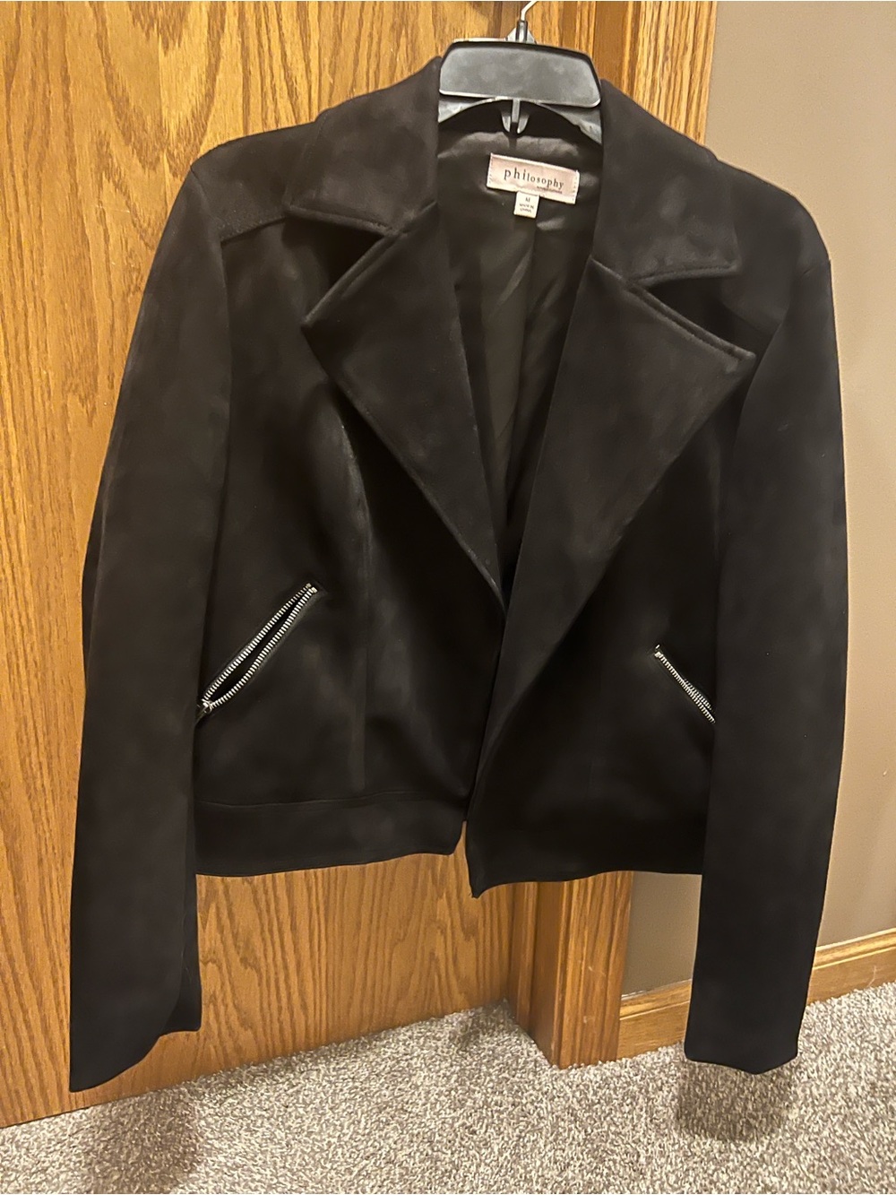 Philosophy Black Suede Zip-Pocket Moto Jacket